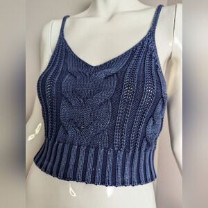 American eagle Cropped knit tank top navy blue cable knit XS